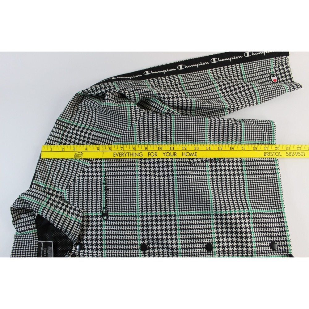 Champion Windbreaker Jacket Women's Large Black Houndstooth Cropped Button Up - Picture 6 of 7